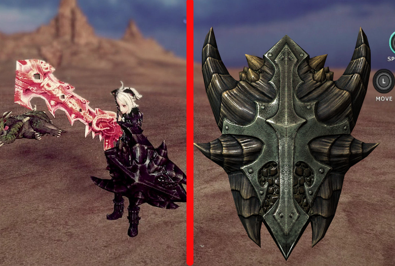 Left: Solbrain: Knight of Darkness. Right: Skyrim’s Dragonscale shield